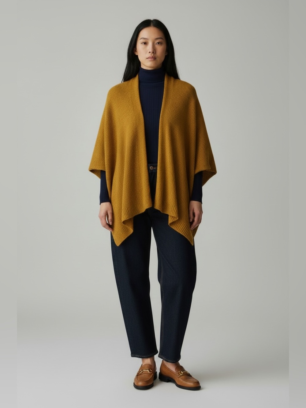 Akemi+kin mustard yellow poncho cardigan oversized relaxed fit boho